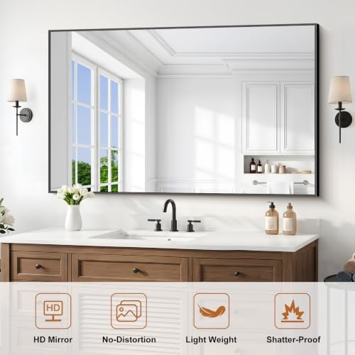 DESBING Black Bathroom Mirror for Wall, 30x50 Inch Rectangle Mirrors with Metal Frame, Modern Vanity Wall Mirror Decor for Entryway Hangs, Bathroom Living Room Horizontal or Vertical