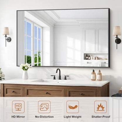 DESBING Black Bathroom Mirror for Wall, 30x50 Inch Rectangle Mirrors with Metal Frame, Modern Vanity Wall Mirror Decor for Entryway Hangs, Bathroom Living Room Horizontal or Vertical