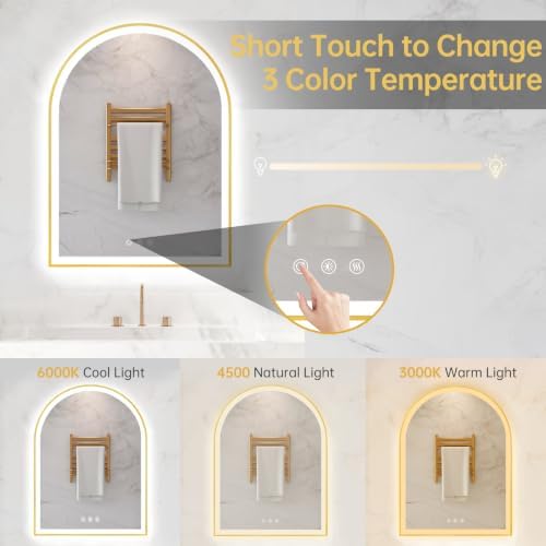 24"x32" Arched LED Lighted Bathroom Mirror with Lights