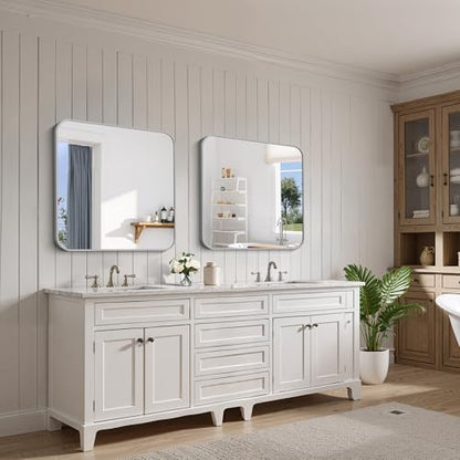 FORBATH 30x30 Inch Silver Bathroom Mirror for Over Sink, Large Square Wall Mirror with Metal Frame, Rounded Corners for Bathroom, Bedroom, Entryway Decor (Horizontal or Vertical)