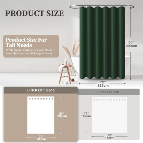 BTTN 72x80 Linen Textured Waterproof Fabric Shower Curtain, Emerald Green