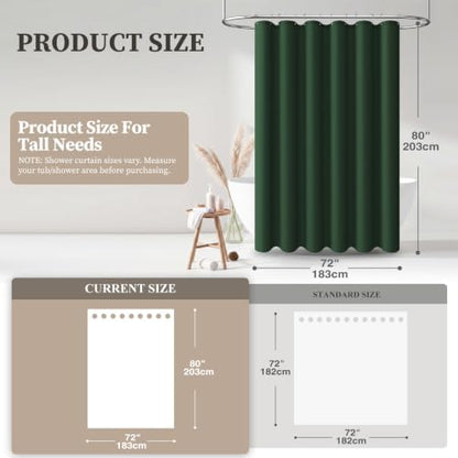 BTTN 72x80 Linen Textured Waterproof Fabric Shower Curtain, Emerald Green