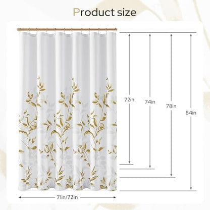 HOMEIDEAS Gold Botanical Shower Curtain 72×78 Inches