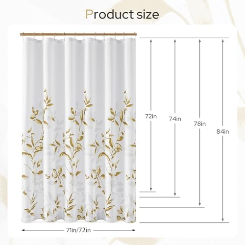 HOMEIDEAS Gold Botanical Shower Curtain 72×84 Inches