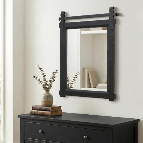 Besdomus Rustic Bathroom Vanity Mirror: 22"x30" Black Farmhouse Barn Door