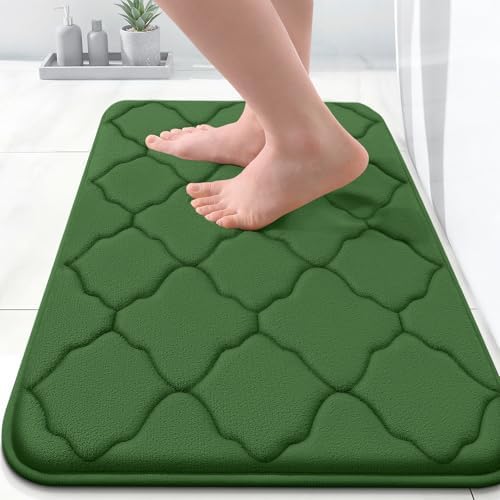 OLANLY Memory Foam Bath Mat Rug 24x16, Soft Bathroom Rugs, Olive Green