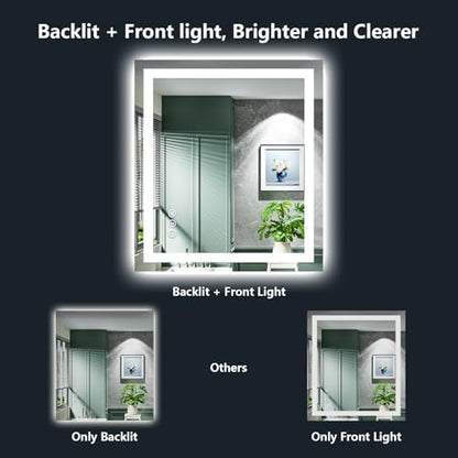 24x32 LED Bathroom Mirror with Lights, Lighted Vanity Mirror