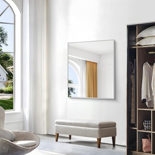 BONEWEI Silver Bathroom Mirror,30x36 inch Wall Mirror for Bathroom Wall Mounted,Rectangle Mirror for Bathroom Over Sink,Modern Metal Frame for Living Room,Bedroom Entryway,Horizontal/Vertical