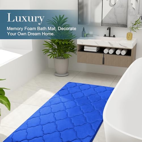 OLANLY Memory Foam Bath Mat Rug 59x34, Ultra Soft Bathroom Rugs, Royal Blue