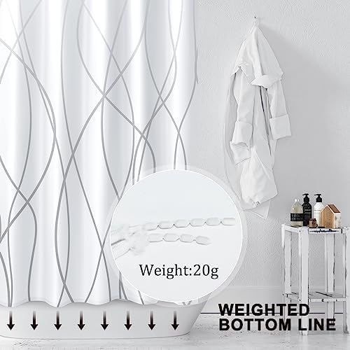 Striped Shower Curtain for Bathroom, Ombre Grey White, 72"W x 72"L