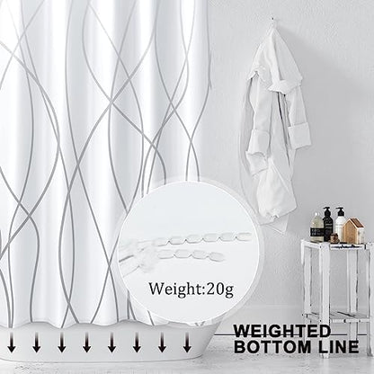Striped Shower Curtain for Bathroom, Ombre Grey White, 72"W x 72"L
