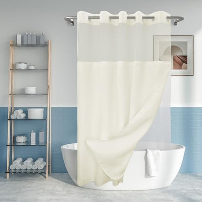 River Dream No Hook Shower Curtain with Snap-in Liner Set, Sand, 71x74