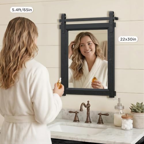 Besdomus Rustic Bathroom Vanity Mirror: 22"x30" Black Farmhouse Barn Door