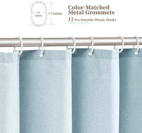 BTTN Boho Scalloped Linen Textured Cloth Shower Curtain, 72x84, Fog Blue