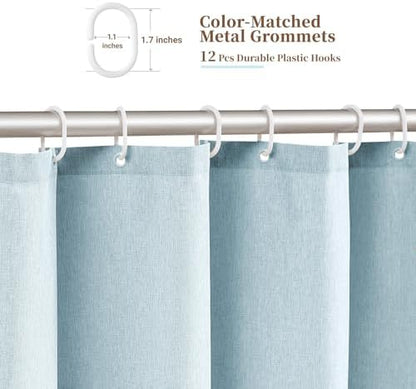BTTN 72x80 Boho Scalloped Linen Textured Cloth Shower Curtain Set, Fog Blue