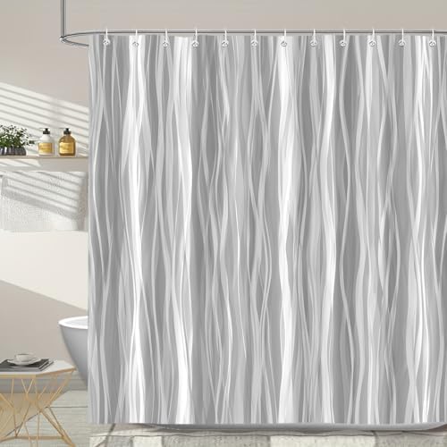 Moonslim Grey Ombre Shower Curtain, Modern Wavy Abstract Gray Striped Line Bathroom Curtain, Waterproof Fabric Bath Decor, 72 x 78 Inch