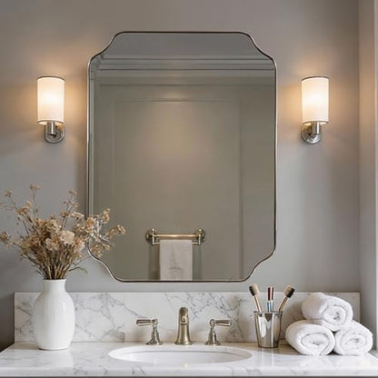 MIRRORART Gold Bathroom Mirrors for Wall, 22x30‘’ Scalloped Brass Mirror