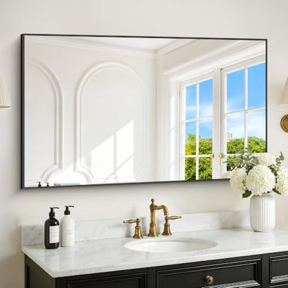 DESBING Black Bathroom Mirror for Wall, 30x48 Inch Rectangle Mirrors with Metal Frame, Modern Vanity Wall Mirror Decor for Entryway Hangs, Bathroom, Living Room Horizontal or Vertical