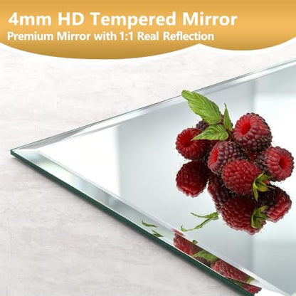 30 x 36 Inch Frameless Wall Mirror Tempered Glass Rectangle Bathroom Vanity Mirror Polished Edge Dual Hanging Style Silver Home Deco