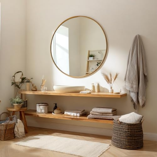 Sunniry Big Round Mirror 42 inch, Gold Bathroom Mirror, Brushed Metal Frame