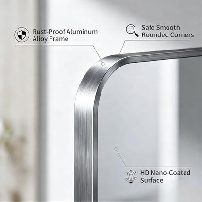 Bathroom Mirror for Wall, 30"x48" Black Bathroom Mirror for Over Sink, Shatterproof Tempered Glass Vanity Mirror with Anti-Rust Aluminum Alloy Frame, Hang Horizontally or Vertically, Silver