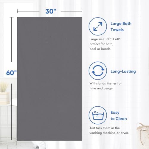 HOMEXCEL 4PK Bath Towel Set, 30x60 in, Absorbent Large Towels for Bathroom