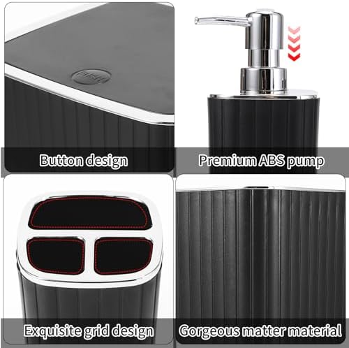 XLHOMO Bathroom Set with Shower Curtain and Rugs- 25PC Bathroom Accessory Set, Black Bathroom Set, Toilet Brush, Trash Can, Qtip Holder & Soap Dispenser