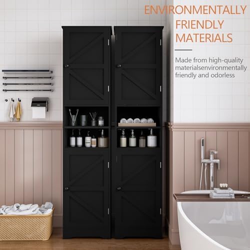 Viaozutis Tall Bathroom Storage Cabinet, Slim Freestanding Cabinet with Adjustable Shelves, Vertical Storage Organizer for Small Bathrooms, Toilet Paper & Daily Essentials Storage Black