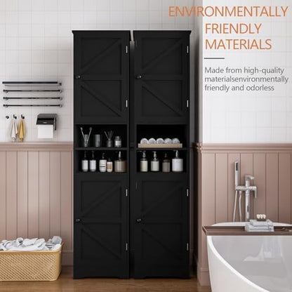 Viaozutis Tall Bathroom Storage Cabinet, Slim Freestanding Cabinet with Adjustable Shelves, Vertical Storage Organizer for Small Bathrooms, Toilet Paper & Daily Essentials Storage Black