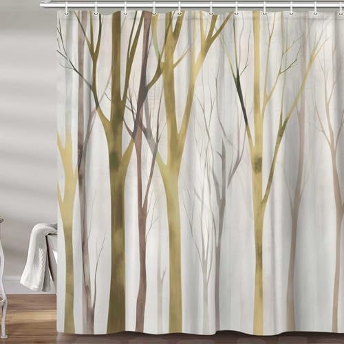 Birch Forest Abstract Shower Curtain Farmhouse Bathroom Decor 72X84 Inch