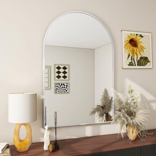 BEAUTYPEAK 26"x38" Arch Bathroom Wall Mirror, Silver