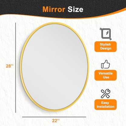 Delma 28x22 Gold Oval Bathroom Mirror for Over Sink, Aluminum Frame