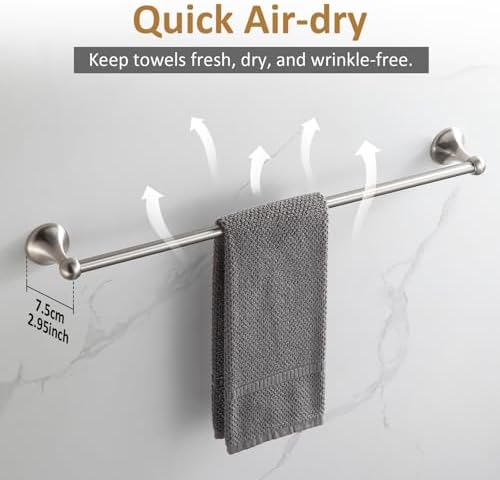 BGL Bathroom Accessories Set, Glossy Stain Nickel Expandable Towel Bar 4-Piece Bathroom Accessory Set Wall Mounted Towel Ring Robe Hook Toilet Paper Holder Towel Holder