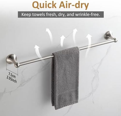 BGL Bathroom Accessories Set, Glossy Stain Nickel Expandable Towel Bar 4-Piece Bathroom Accessory Set Wall Mounted Towel Ring Robe Hook Toilet Paper Holder Towel Holder