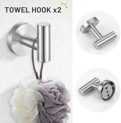 TURS Brushed Steel 5 Piece Bathroom Hardware Set, SUS304 Stainless Steel Bath Towel Bar Set, 24 Inch Bathroom Accessories Kit Wall Mounted