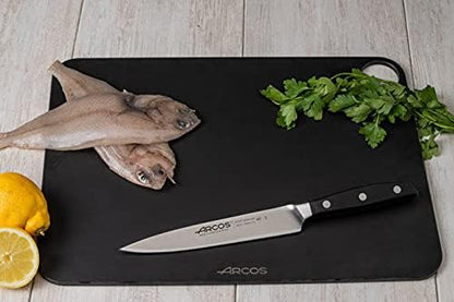 Arcos Forged Sole Fish Knife Forged Stainless Steel 7 Inch. Micarta Handle & Special Silk Edge and Silver Blade 190 mm. Series Manhattan. Black Color Impress and Amaze with Every Cut