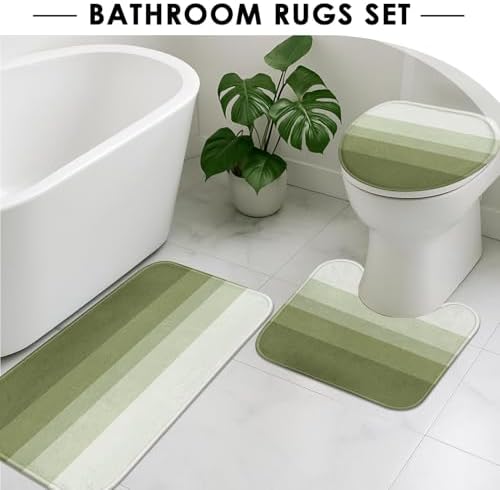 Bathroom Sets with Shower Curtain and Rugs, 4 Pcs, Ombre Striped