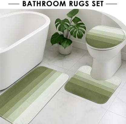 Bathroom Sets with Shower Curtain and Rugs, 4 Pcs, Ombre Striped