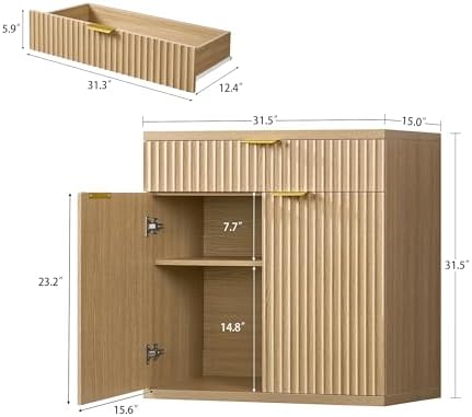 TEENFON Fluted Buffet Cabinet with Storage, 63" Sideboard Cabinet, Coffee Bar Cabinet with 2 Doors and Adjustable Shelf for Living Room, Kitchen, Entryway, Natural