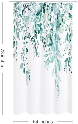 Gibelle Teal Eucalyptus Shower Curtain, Watercolor Floral Print, 54x78