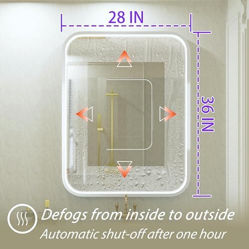28"x36" Silver LED Bathroom Mirror with 3000K/4500K/6000K Lights