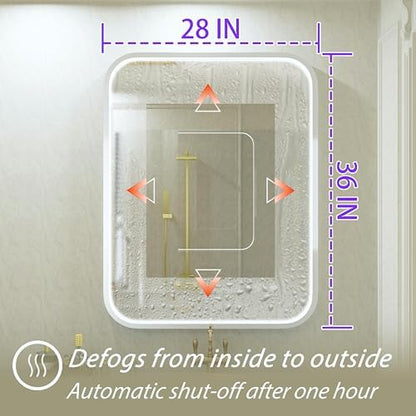 28"x36" Silver LED Bathroom Mirror with 3000K/4500K/6000K Lights