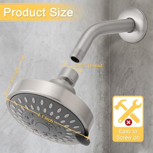AISOSO High Pressure Rain Shower Head 5 Mode Showerhead 4.1" Brushed Nickel