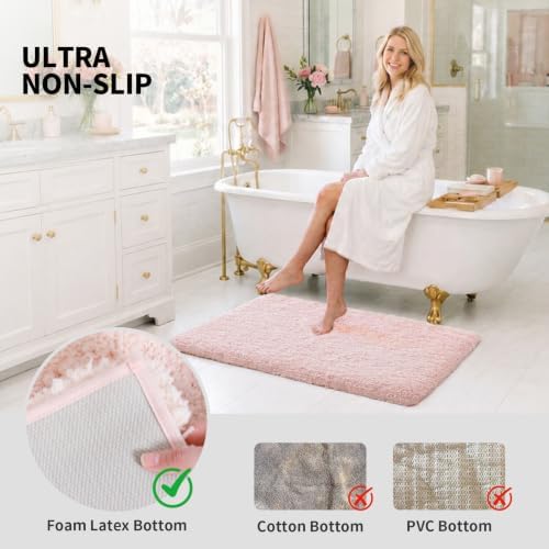 ILANGO Pink Bathroom Rugs 70" × 24" Non Slip & Super Absorbent Extra Thick Soft, Washable Bath Carpet Runner for Floor, Microfiber Plush Shaggy Bath Mats with Rubber for Bedroom Bathtub Shower Room