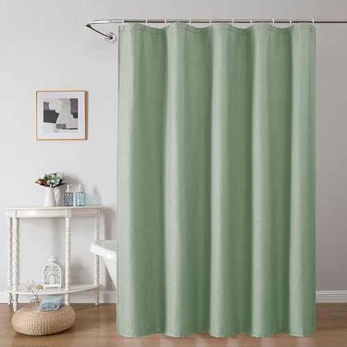 OWENIE Sage Green Shower Curtain for Bathroom 72 Inches Eatra Long, Elegant 3D Embossed Textured Cloth Waffle Shower Curtain, Modern Luxury Hotel Style, Water Repellent, Machine Washable, 60X72