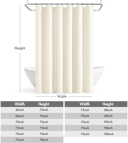 ANRODUO Ivory Extra Long Linen Fabric Shower Curtain Set - W72xL108
