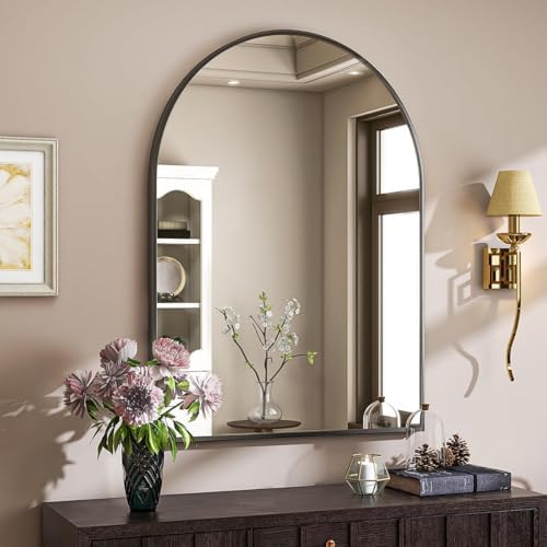 VooBang Arched Wall Mirror, 30 x 38 inch Arch Bathroom Mirror Black