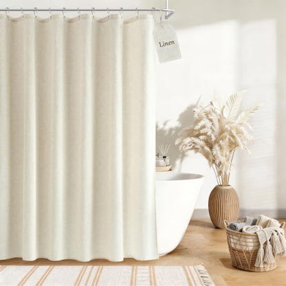 Nanspring Extra Long Linen Shower Curtain for Bathroom 84 Inch Light Beige