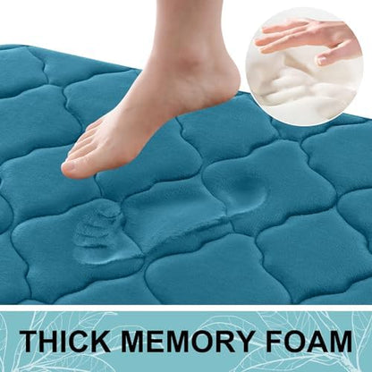 OLANLY Memory Foam Toilet Rugs U-Shaped 24x20, Soft Bath Mat, Peacock Blue