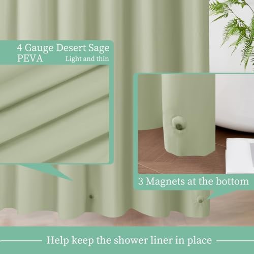 Mrs Awesome Sage Shower Curtain Liner with 3 Magnets, 72x72